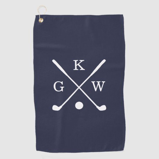 Monogram Navy Blue en White Golf Clubs Golfhanddoek (Voorkant)