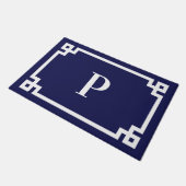 Monogram Navy Blue en White Greek Key Lijst Deurmat (Schuin)