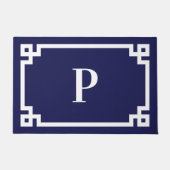 Monogram Navy Blue en White Greek Key Lijst Deurmat (Voorkant)