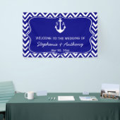 Monogram Navy Blue en White Nautical Wedding Spandoek (Beurs)