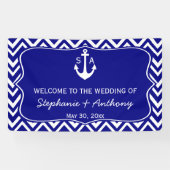 Monogram Navy Blue en White Nautical Wedding Spandoek (Horizontaal)