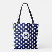 Monogram Navy Blue en White Polka Dot Pattern Tote Bag (Achterkant)
