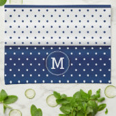 Monogram Navy Blue en White Polka Dot Theedoek (Gevouwen)