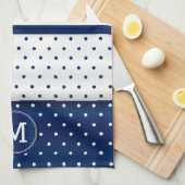 Monogram Navy Blue en White Polka Dot Theedoek (Quarter Fold)