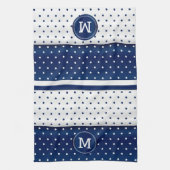 Monogram Navy Blue en White Polka Dot Theedoek (Verticaal)
