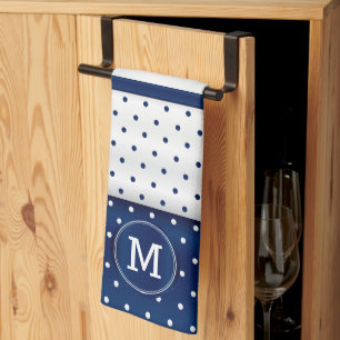 Monogram Navy Blue en White Polka Dot Theedoek