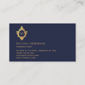 Monogram Navy Blue Faux Gold Crest  Elegant Visitekaartje (Achterkant)