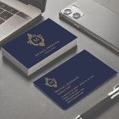 Monogram Navy Blue Faux Gold Crest  Elegant Visitekaartje