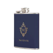 Monogram Navy Blue Faux Gold Elegant Crest Heupfles (Links)