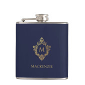 Monogram Navy Blue Faux Gold Elegant Crest Heupfles (Voorkant)