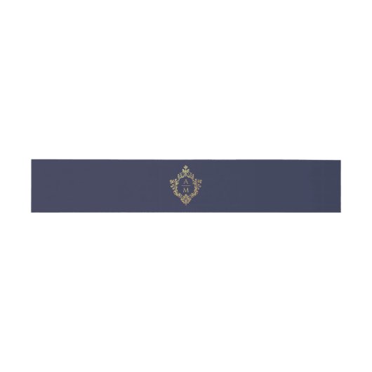 Monogram Navy Blue Faux Gold Elegant Crest Uitnodigingen Wikkel (Vlak)