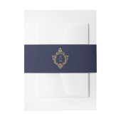 Monogram Navy Blue Faux Gold Elegant Crest Uitnodigingen Wikkel (Voorkant Voorbeeld)