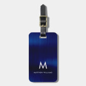 Monogram Navy Blue Faux Metal Steel Styled Custom Bagagelabel (Voorkant verticaal)