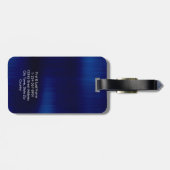 Monogram Navy Blue Faux Metal Steel Styled Custom Bagagelabel (Achterkant horizontaal)