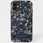 Monogram Navy Blue Floral iPhone case
