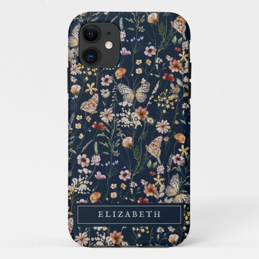 Monogram Navy Blue Floral iPhone case (Achterkant)