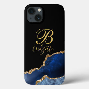 Monogram Navy Blue Glitter Agate Case-Mate iPhone Case