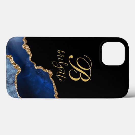 Monogram Navy Blue Glitter Agate Case-Mate iPhone Case (Achterkant (horizontaal))
