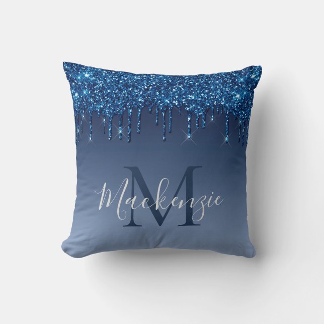 Monogram Navy Blue Glitter Modern Chic Sparkly Kussen (Voorkant)