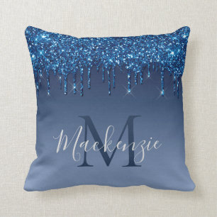 Monogram Navy Blue Glitter Modern Chic Sparkly Kussen