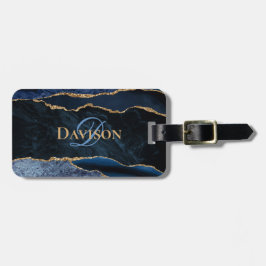 Monogram Navy Blue Gold Agate Geode Stylish Bagagelabel