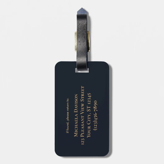 Monogram Navy Blue Gold Agate Geode Stylish Bagagelabel (Achterkant verticaal)