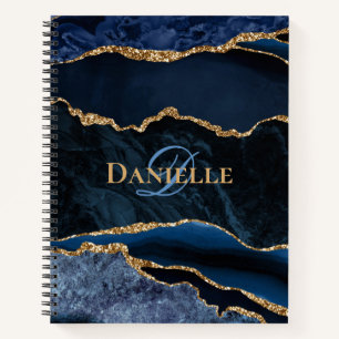 Monogram Navy Blue Gold Agate Notitieboek