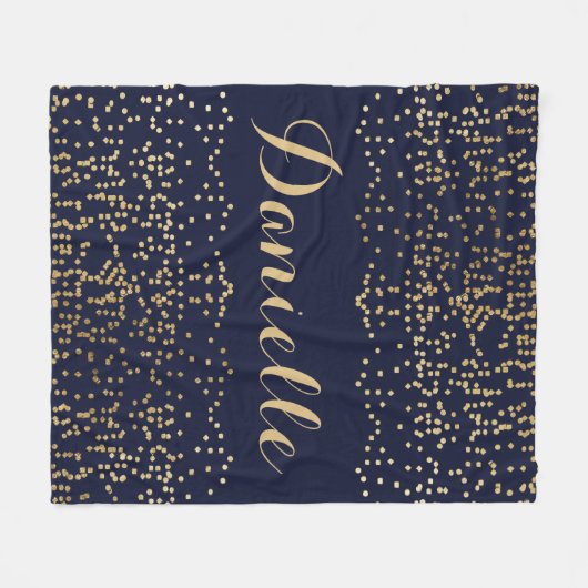 Monogram Navy Blue Gold Confetti Fleece Deken (Voorkant (Horizontaal))