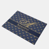 Monogram Navy Blue Gold Crown King Queen PASSEN GE Deurmat (Schuin)