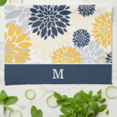 Monogram Navy Blue Gold Flower Pattern Theedoek (Gevouwen)