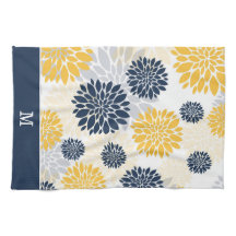 Monogram Navy Blue Gold Flower Pattern