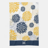 Monogram Navy Blue Gold Flower Pattern Theedoek (Verticaal)