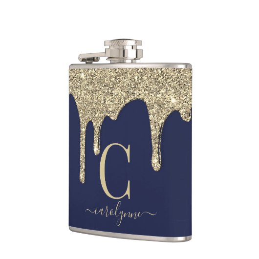 Monogram Navy Blue Gold Glitter Drivers Heupfles (Links)