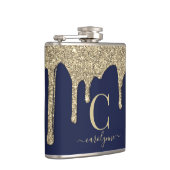 Monogram Navy Blue Gold Glitter Drivers Heupfles (Rechts)