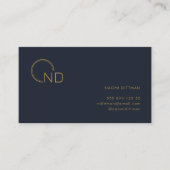 Monogram Navy Blue Gold Minimalist Personal Visitekaartje (Voorkant)
