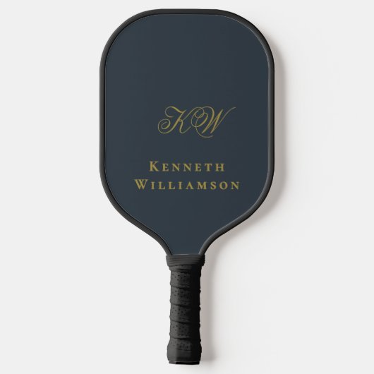 Monogram Navy Blue Gold Name Minimalist Men  Pickleball Paddle (Achterkant)