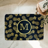 Monogram Navy Blue Gold Pineapple Badmat