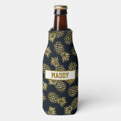 Monogram Navy Blue Gold Pineapple Flesjeskoeler (Fles Voorkant)