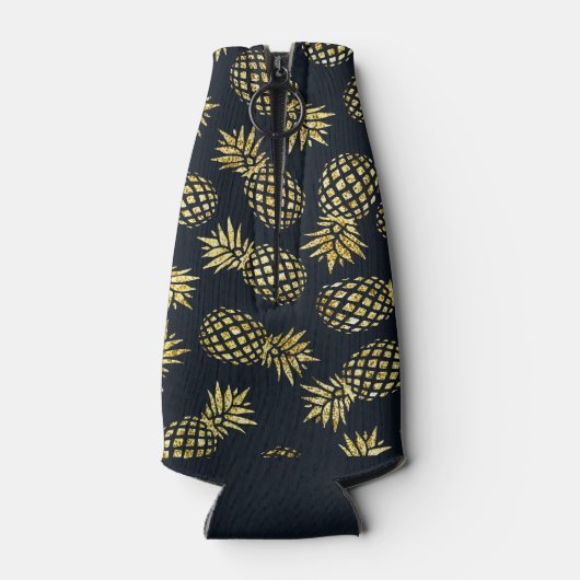 Monogram Navy Blue Gold Pineapple Flesjeskoeler (Achterkant)
