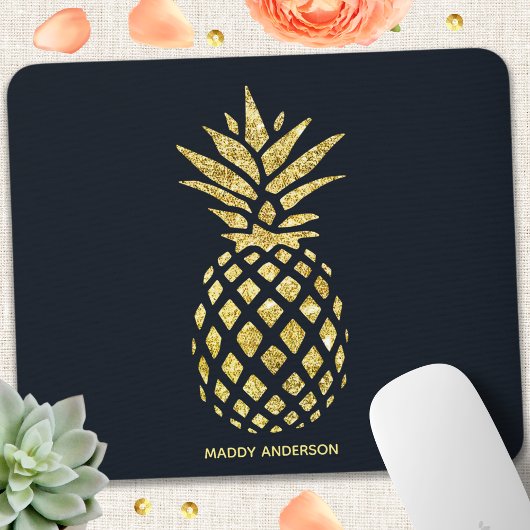 Monogram Navy Blue Gold Pineapple Muismat