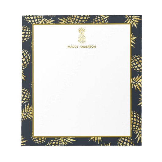 Monogram Navy Blue Gold Pineapple Notitieblok (Voorkant)