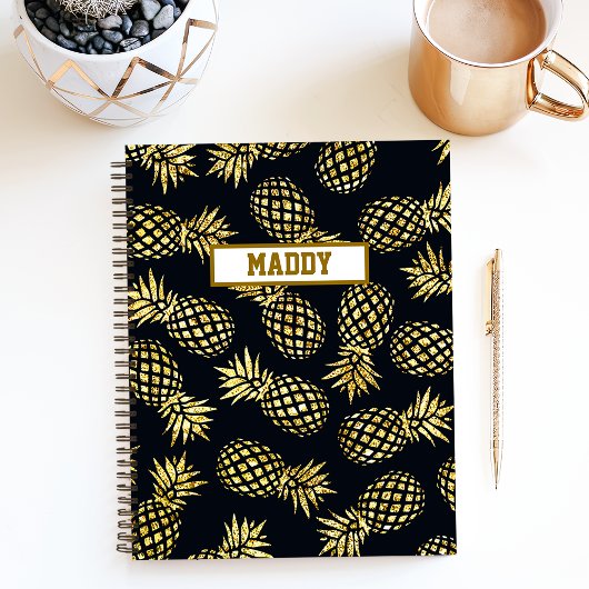 Monogram Navy Blue Gold Pineapple Notitieboek