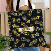 Monogram Navy Blue Gold Pineapple Tote Bag