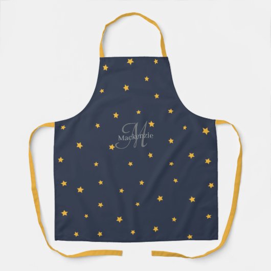Monogram Navy Blue Gold Stars All-Over Print Schor Schort (Voorkant)