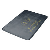 Monogram Navy Blue Goud Naam Minimalistisch Heren  Badmat (Gekanteld)