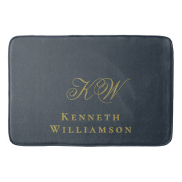 Monogram Navy Blue Goud Naam Minimalistisch Heren  Badmat