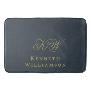 Monogram Navy Blue Goud Naam Minimalistisch Heren  Badmat