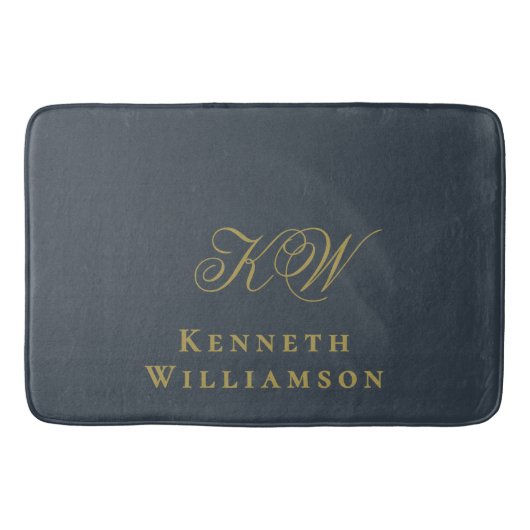 Monogram Navy Blue Goud Naam Minimalistisch Heren  Badmat (Voorkant)