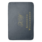Monogram Navy Blue Goud Naam Minimalistisch Heren  Badmat (Voorkant Verticaal)