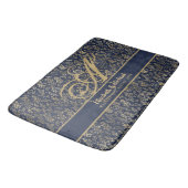 Monogram Navy Blue Goudblad Nieuwgetrouwden Trouwe Badmat (Gekanteld)